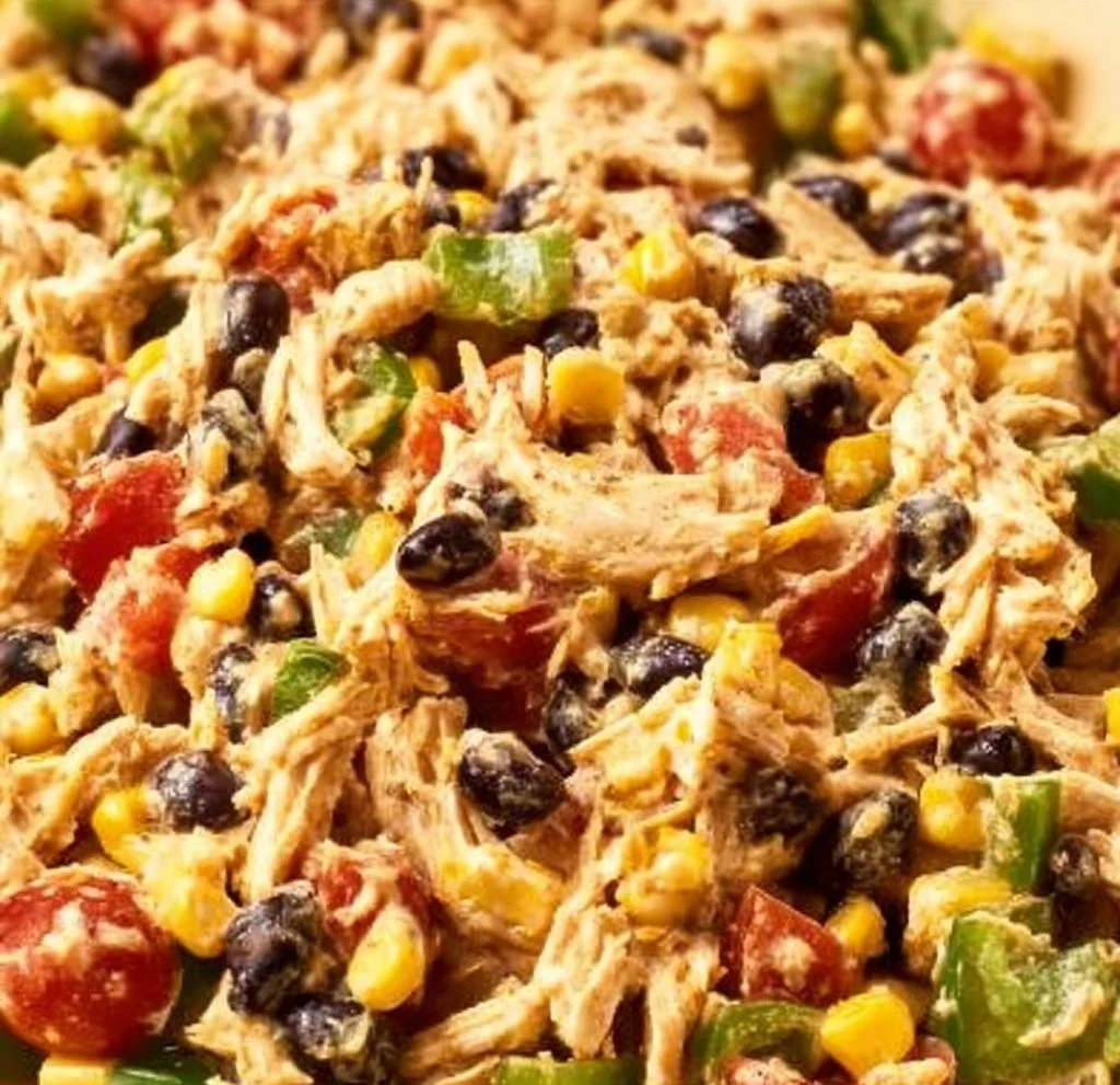 Quick Southwest Chicken Salad with grilled chicken, veggies, and dressing