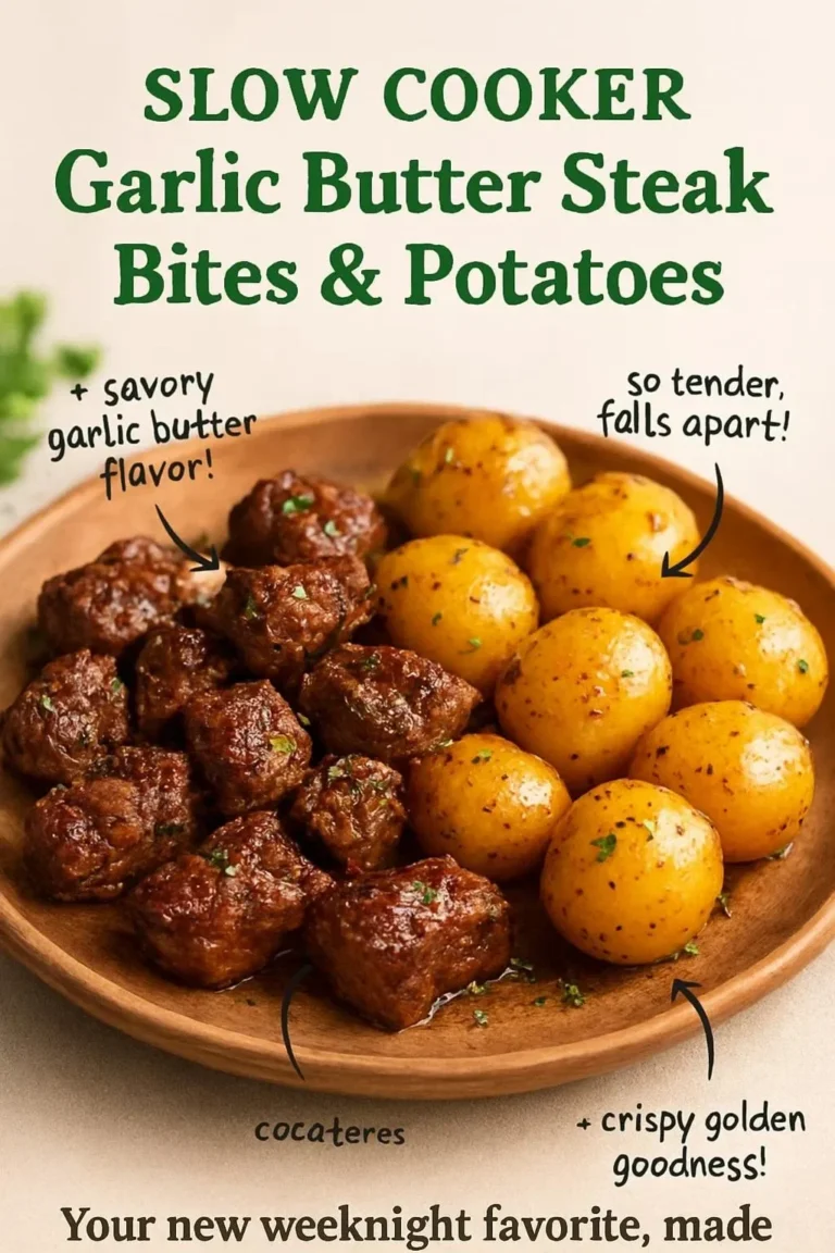Slow Cooker Garlic Butter Steak Bites & Potatoes