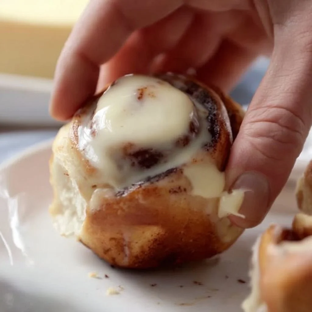 Freshly baked small batch cinnamon rolls drizzled with icing