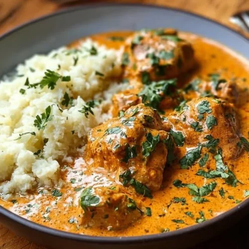 Delicious 5-Ingredient Keto Butter Chicken served in a bowl with garnish.