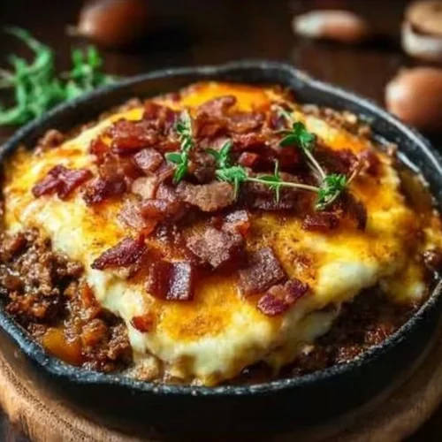 Delicious Turkey Bacon Cheeseburger Casserole served in a baking dish