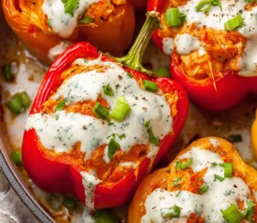 Buffalo Chicken Stuffed Peppers ready to serve