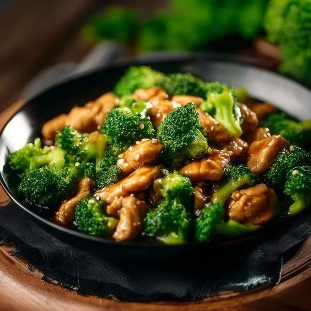 Delicious Chicken and Broccoli dish served with rice and vibrant vegetables.