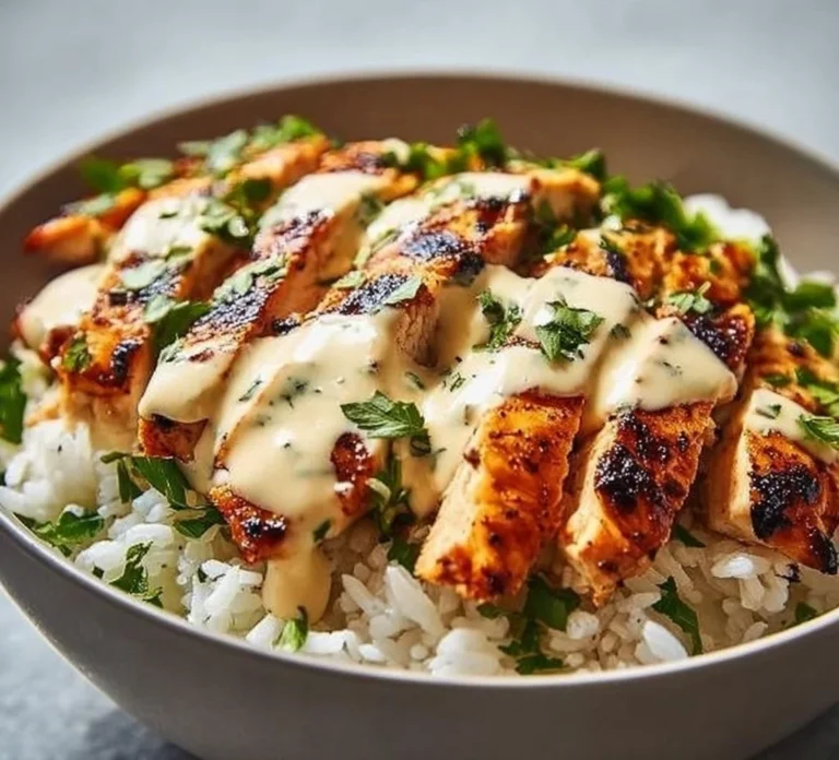 Chicken & Rice Bowls with Creamy Garlic Sauce