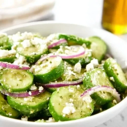 Fresh Cucumber Feta Salad with cucumbers, feta cheese, and herbs