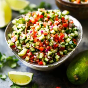 Colorful Easy Mediterranean Salad with fresh ingredients like olives, feta, and veggies.