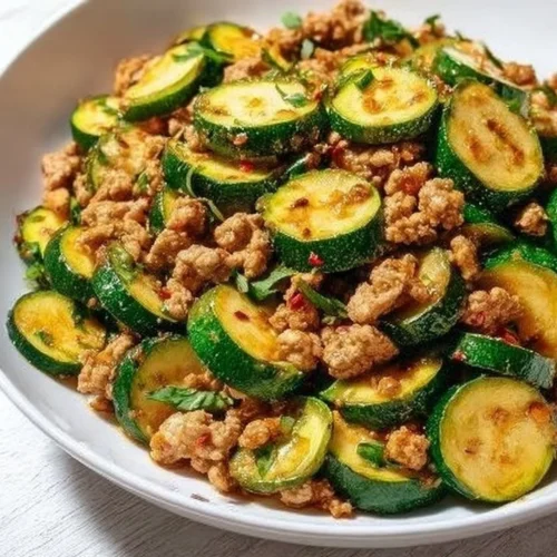 Ground Turkey and Zucchini Skillet in a colorful dish