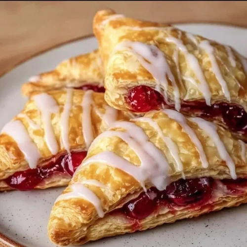 Delicious homemade cherry turnovers on a wooden table