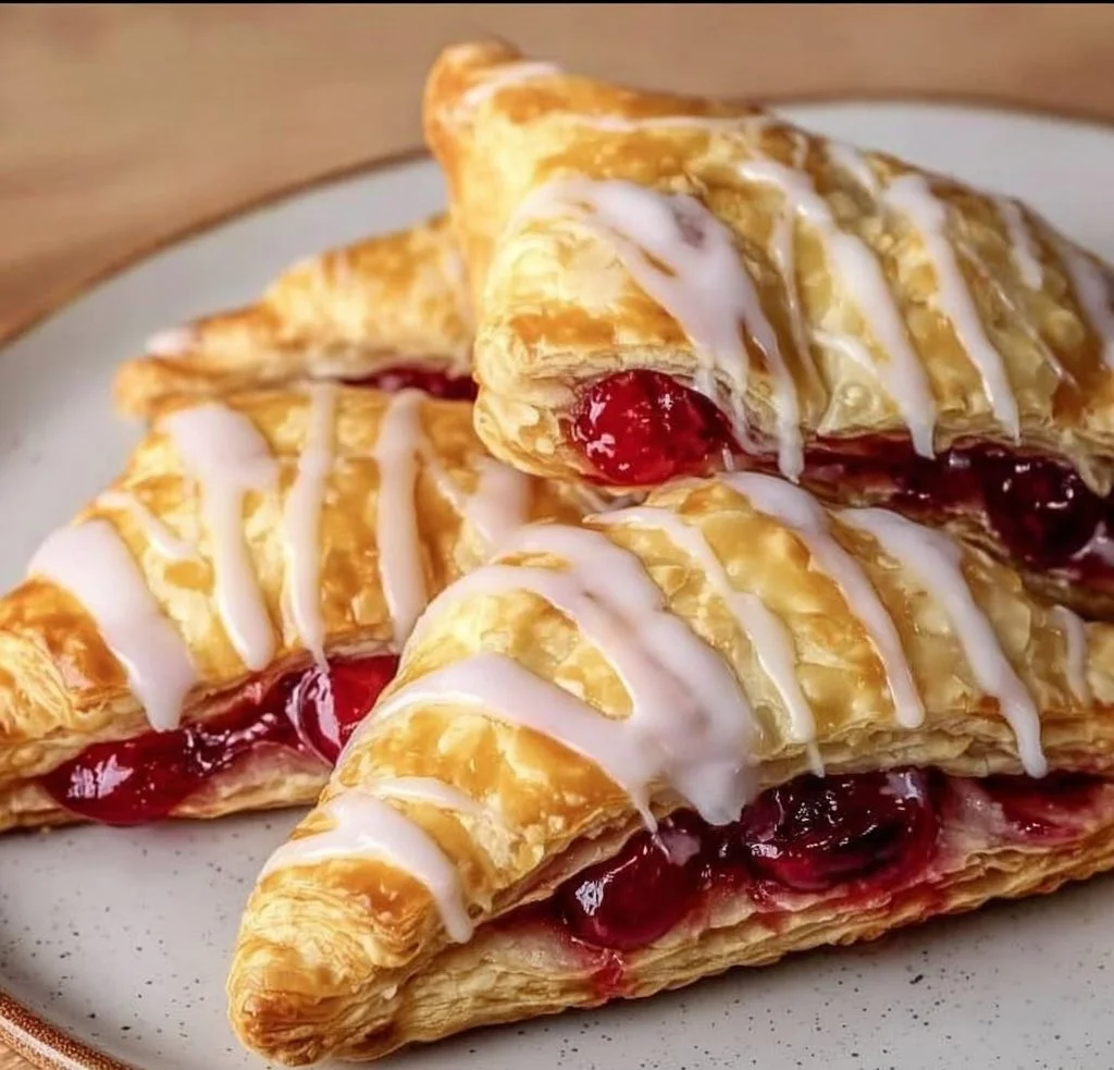 Delicious homemade cherry turnovers on a wooden table