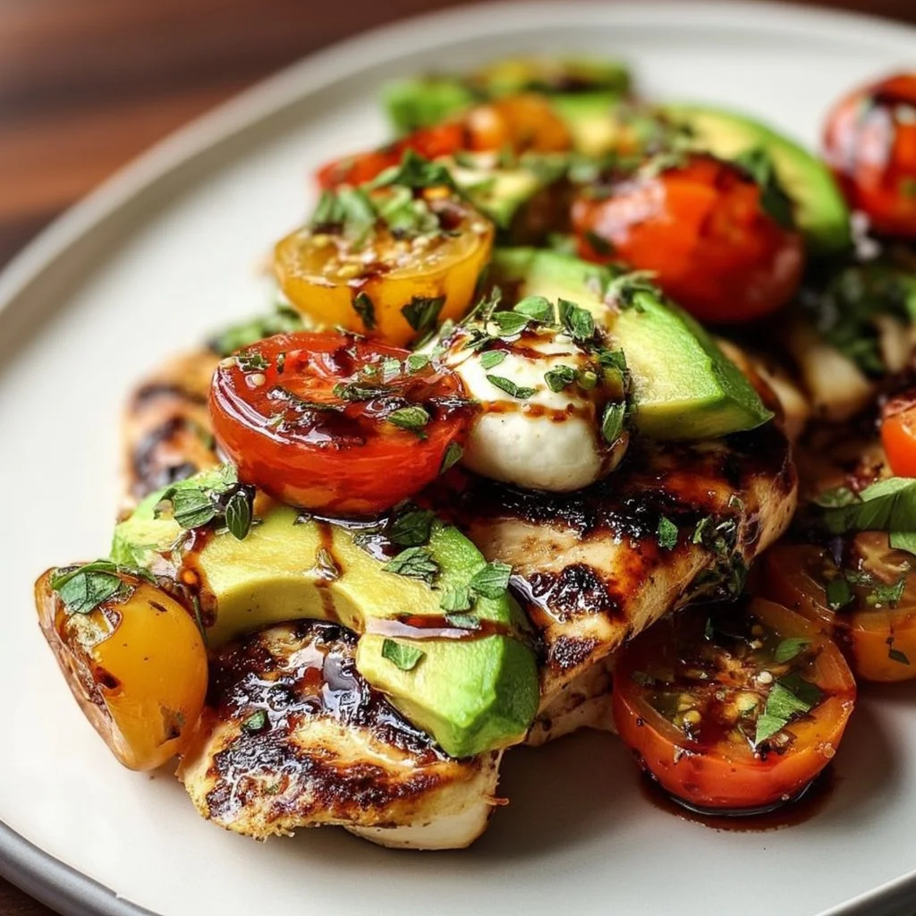 Juicy grilled California avocado chicken served with fresh herbs and spices.