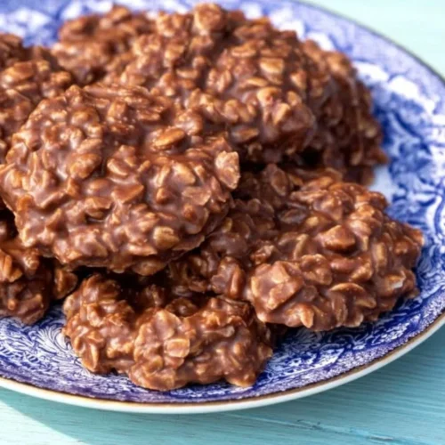 Keto No-Bake Peanut Butter Cookies on a plate ready to enjoy