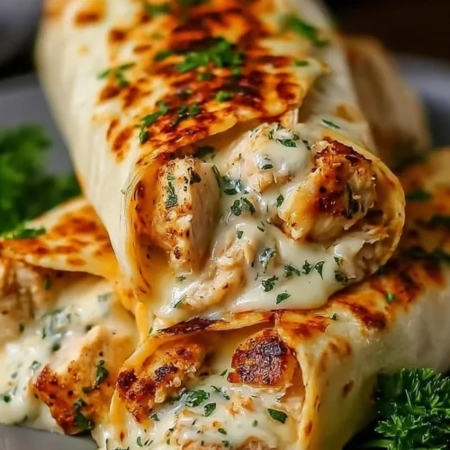 Low carb cheesy garlic chicken wraps with fresh ingredients and melted cheese