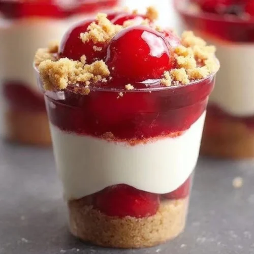 Delicious no-bake cheesecake parfait layered with graham cracker crumbs and berries.