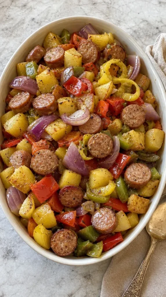 Spicy Roasted Sausage, Potatoes, and Peppers