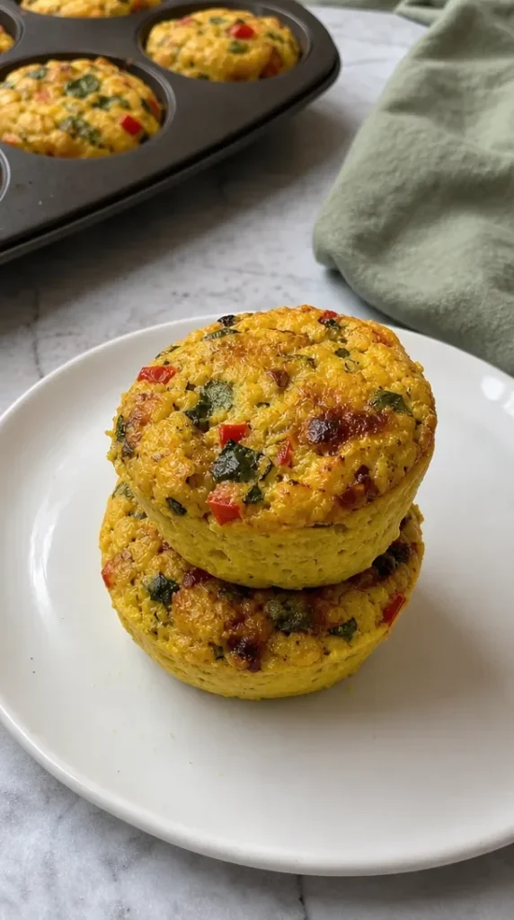 Delicious tofu egg muffins on a plate, perfect for a healthy breakfast.