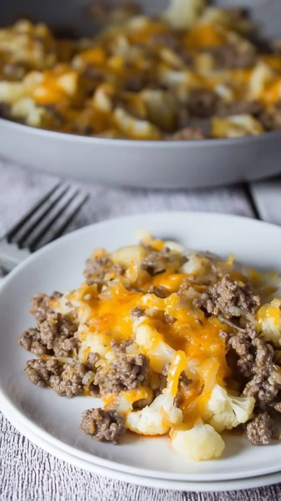 Cauliflower and Ground Beef Hash