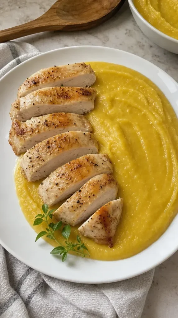 Creamy chicken dish prepared in 30 minutes, garnished and ready to serve.