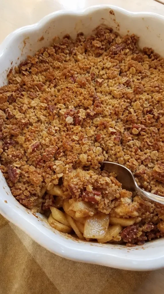 Delicious Easy Apple Crisp with Pecans served in a bowl