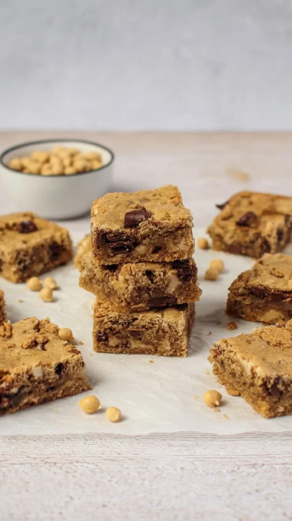 Delicious chickpea blondies fresh out of the oven, served on a plate