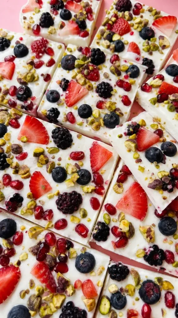 Easy homemade Frozen Yogurt Berry Bark with fresh berries and healthy ingredients.