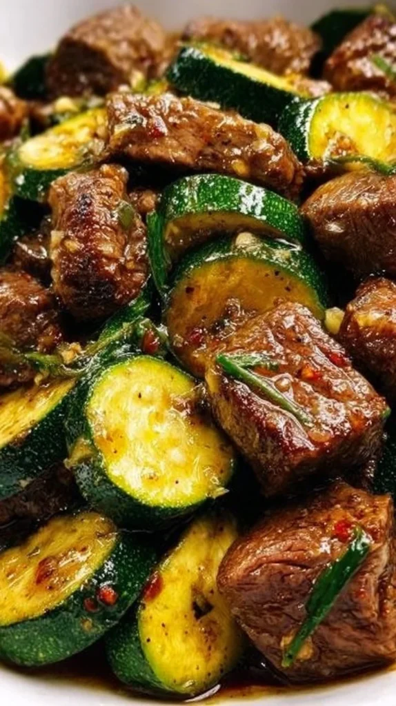 Juicy garlic butter steak bites on a plate garnished with herbs