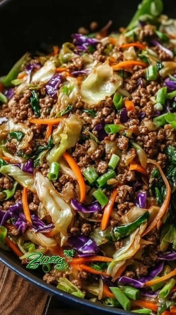 Easy Ground Beef and Cabbage dish served in a bowl
