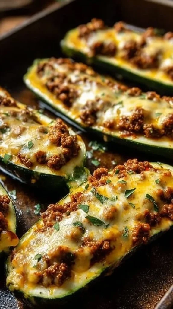 Easy Ground Beef Zucchini Boats