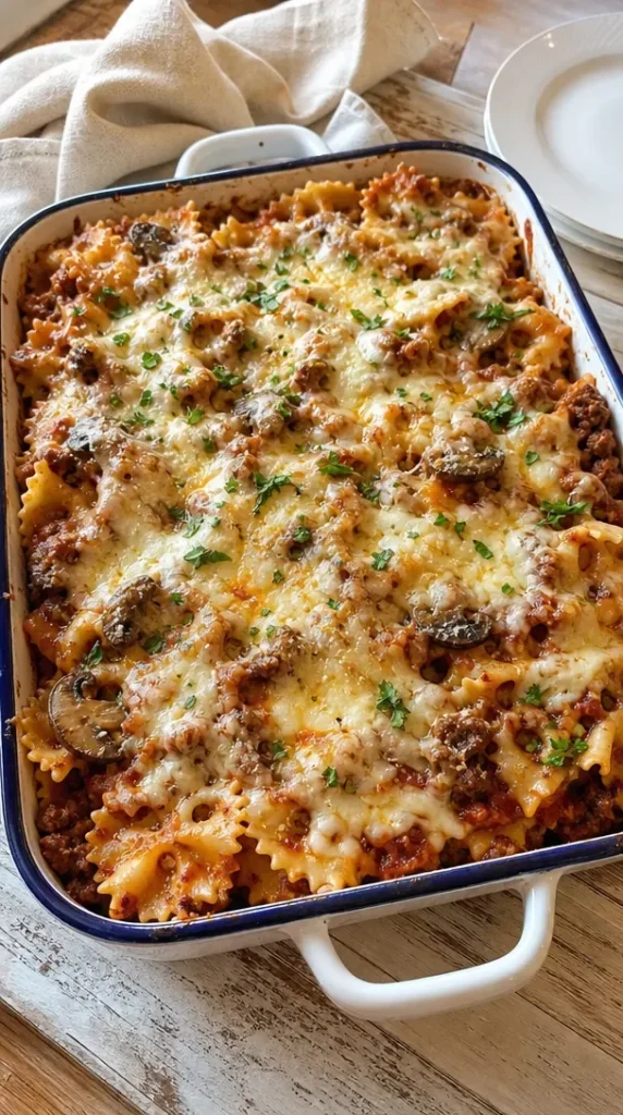 Delicious Italian hot dish served in a bowl with fresh herbs on top