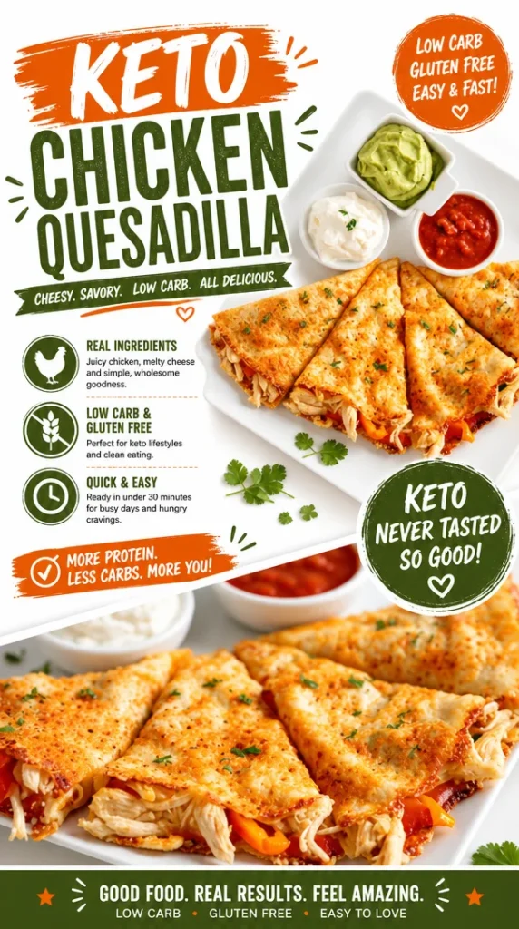 Delicious Easy Keto Chicken Quesadilla with melted cheese and chicken filling