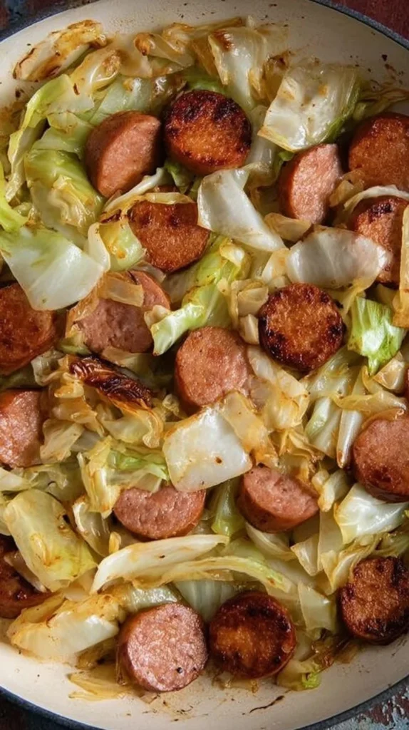 Delicious Easy Keto Sausage Skillet with vegetables in a pan