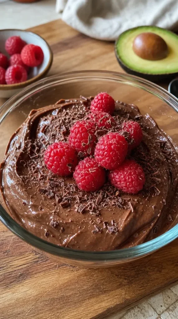 Deliciously creamy chocolate avocado mousse in a dessert bowl