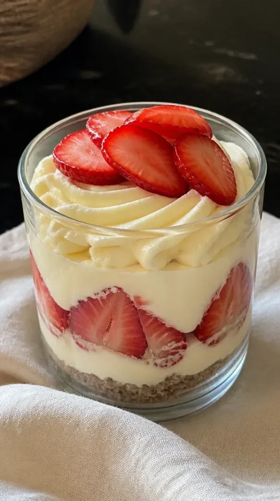 No-bake keto cheesecake topped with fresh berries and whipped cream.