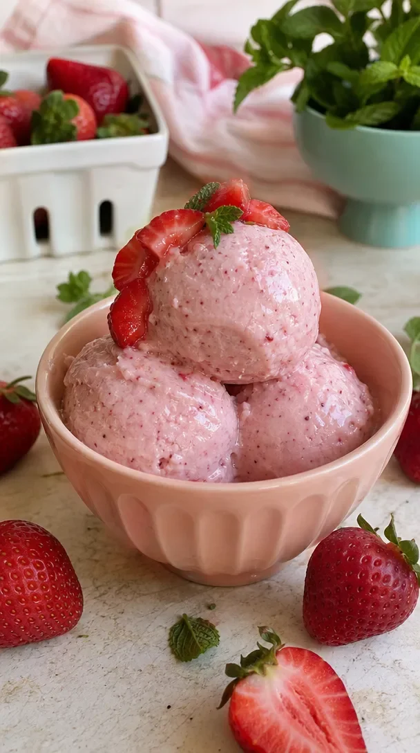 Easy Strawberry Mint Protein Froyo