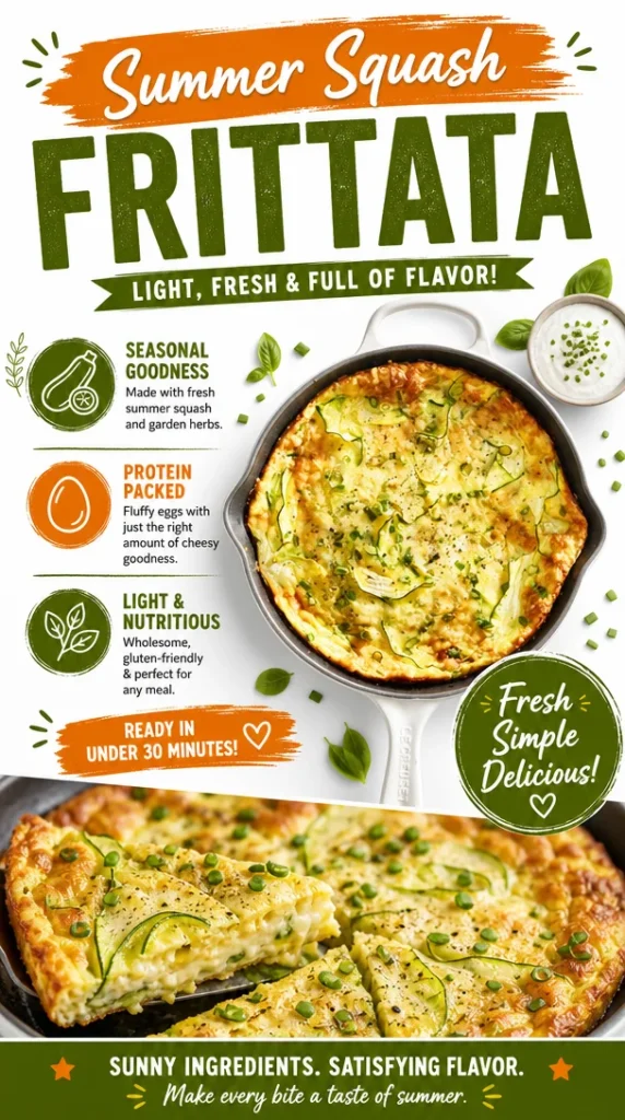 Delicious summer squash frittata garnished with fresh herbs