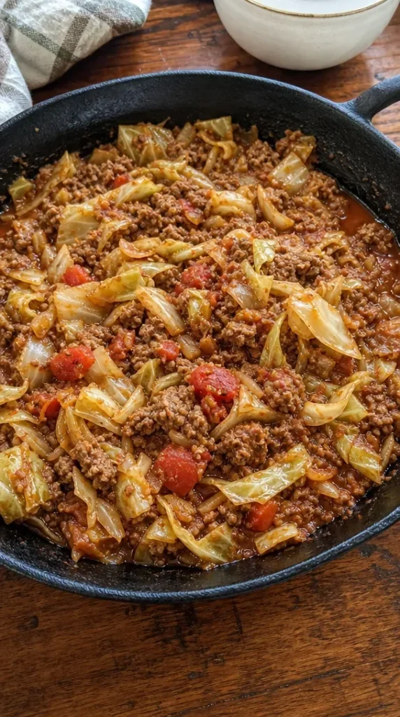 Delicious unstuffed cabbage rolls served on a plate with herbs and spices