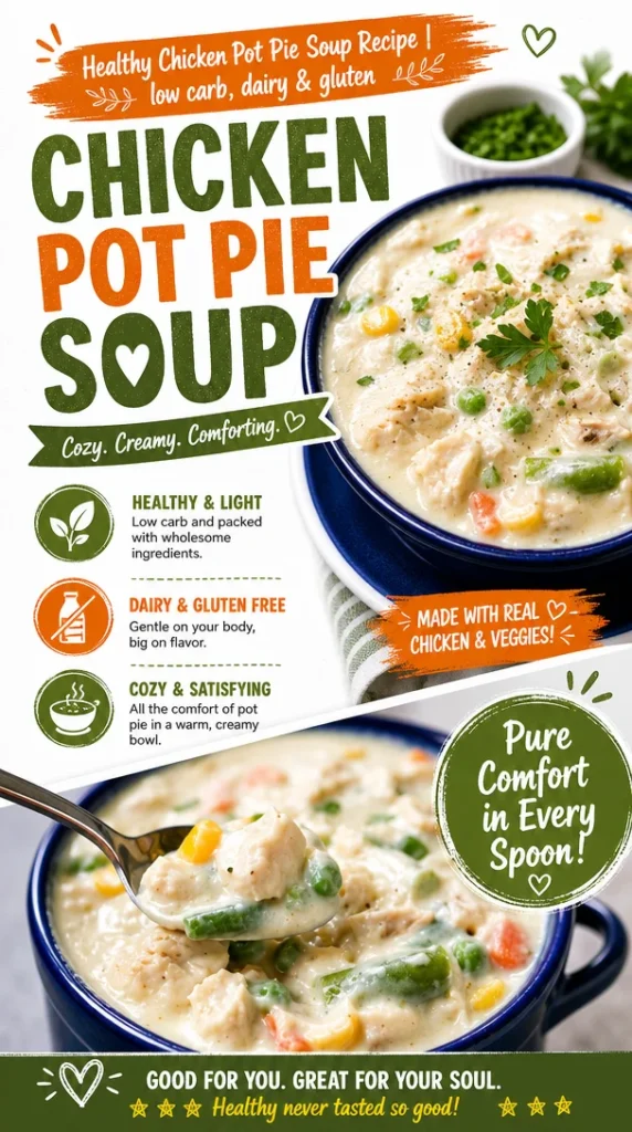 Healthy Chicken Pot Pie Soup Recipe | Low Carb, Dairy & Gluten Free