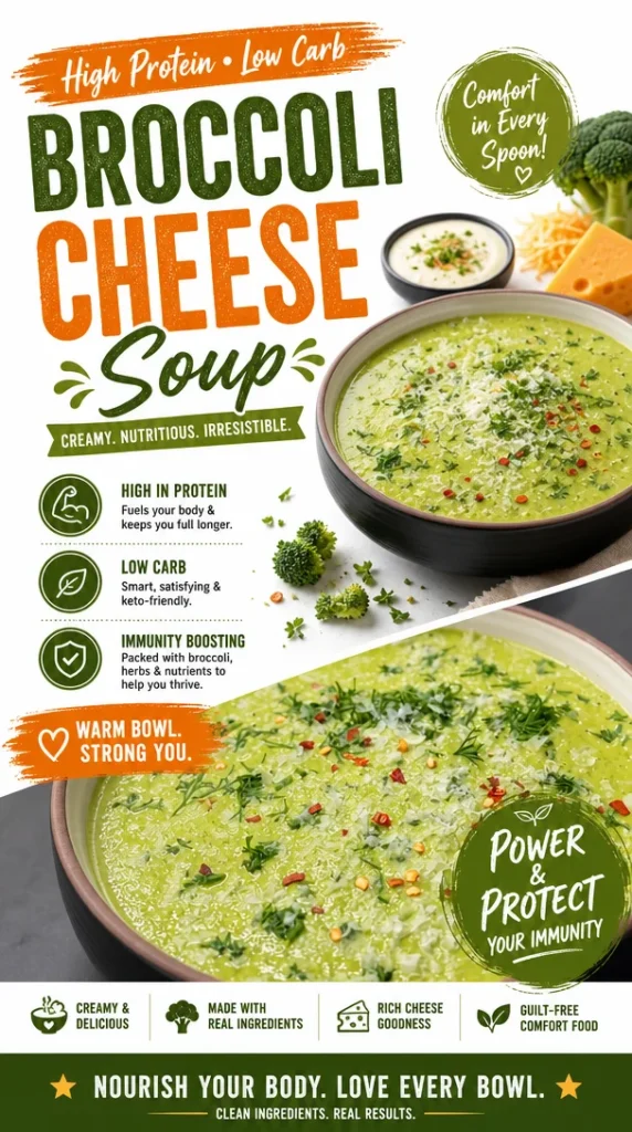 High Protein Low Carb Broccoli Cheese Soup