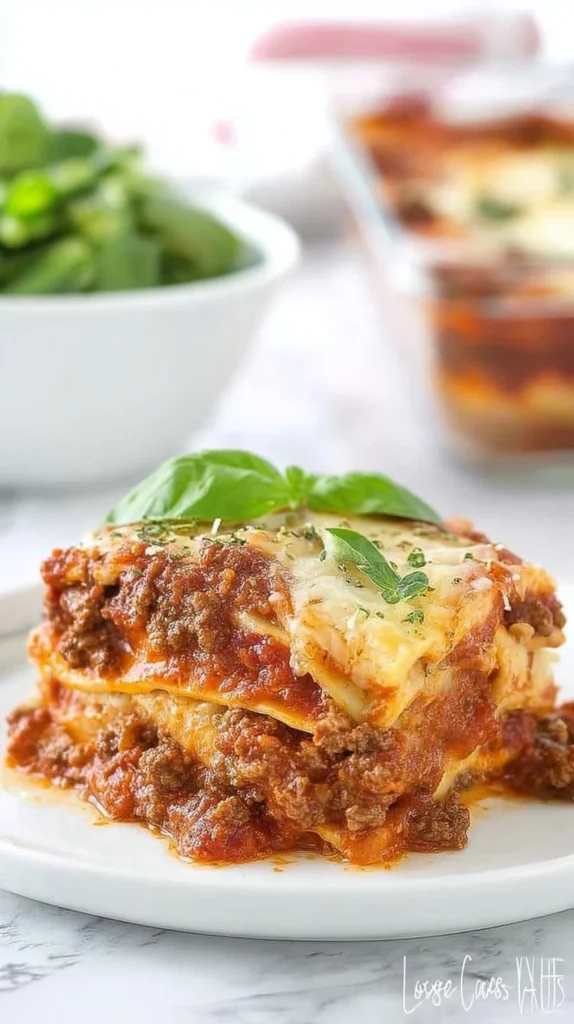 Delicious keto lasagna topped with herbs, perfect for low-carb diets
