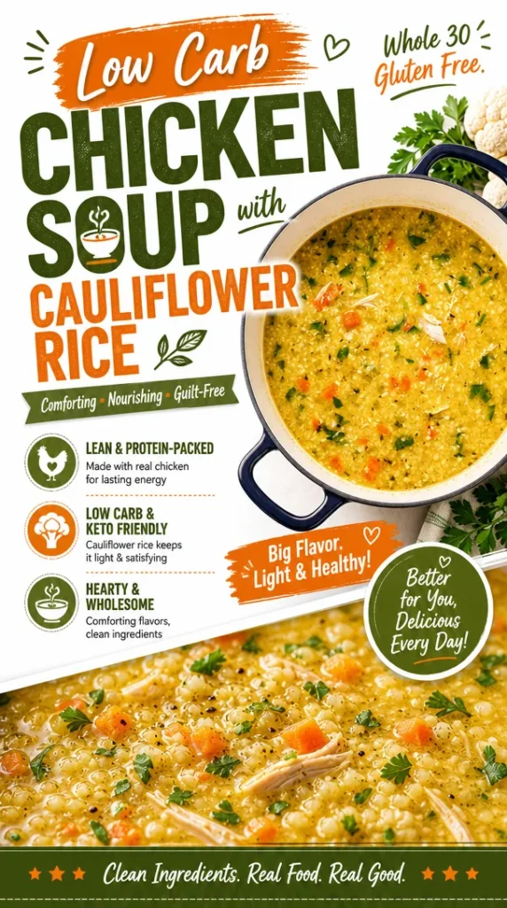Low Carb Chicken Soup with Cauliflower Rice