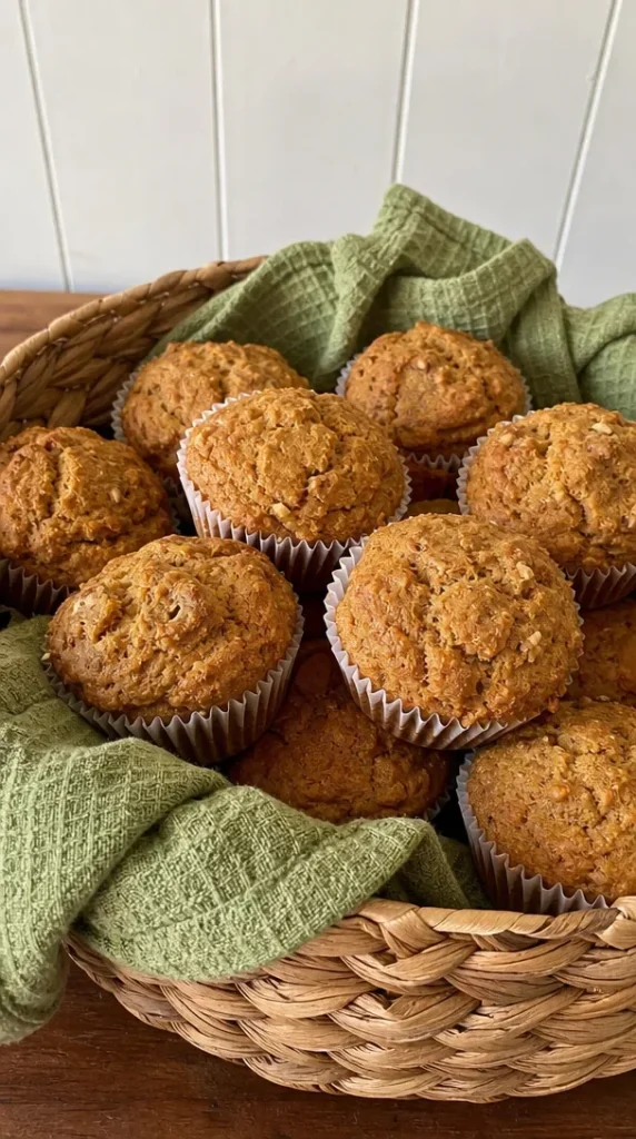 Delicious homemade Pumpkin-Banana Muffins on a rustic wooden table