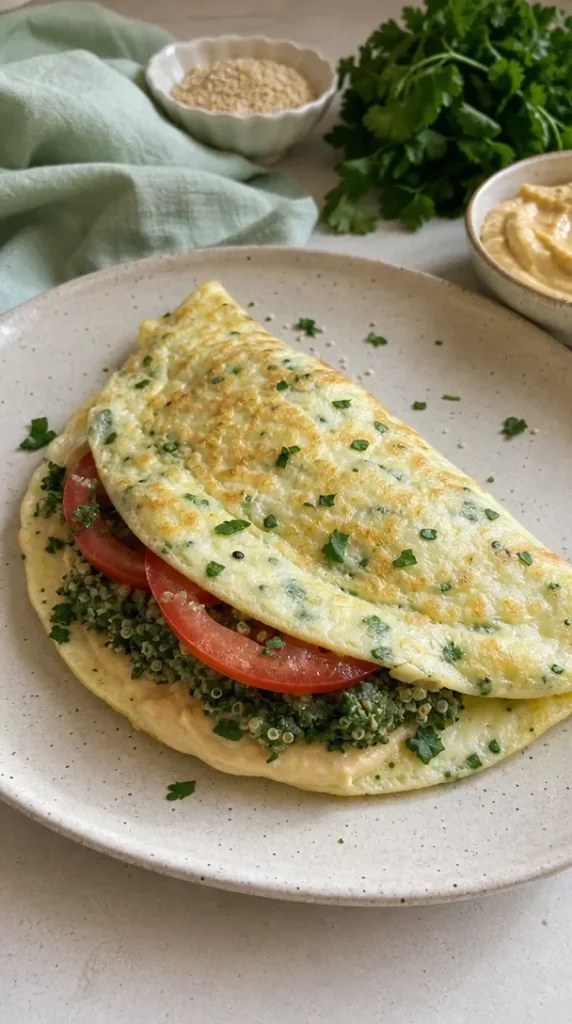 Quinoa, spinach, and hummus egg white wraps on a plate