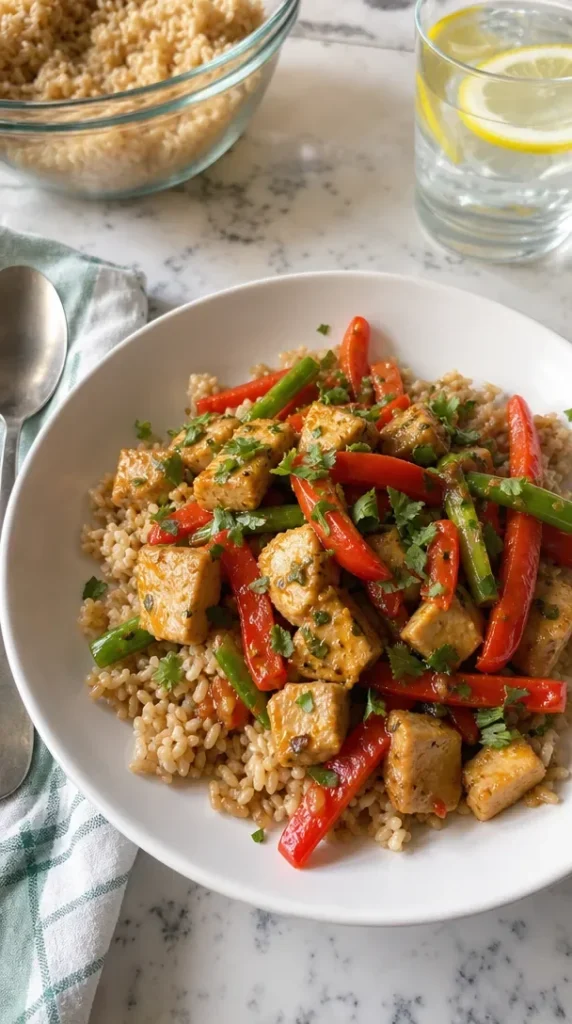 Delicious turkey stir-fry with colorful vegetables in a skillet.