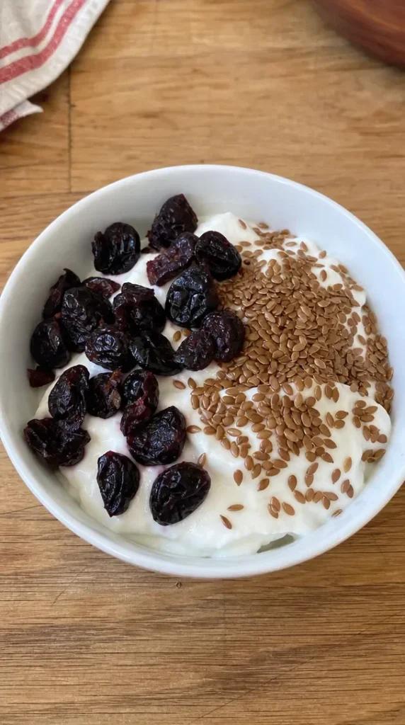 Cherry Flaxseed Greek Yogurt Bowl