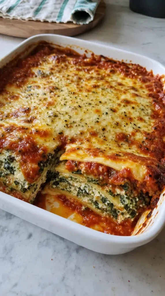 Delicious easy keto vegetarian lasagna served on a white plate