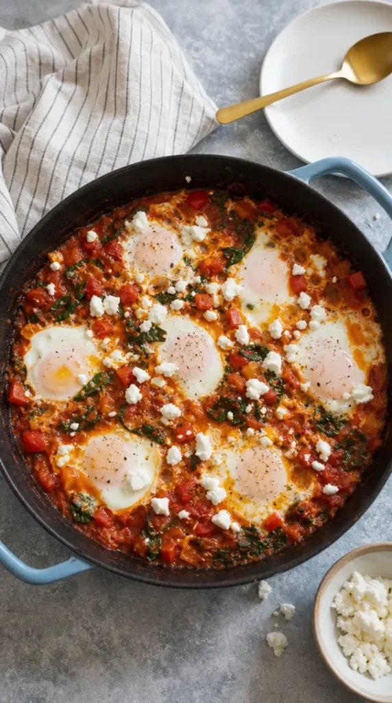 Shakshuka with Red Peppers and Goat Cheese