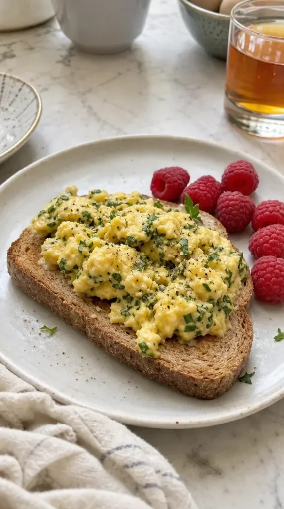 Herbed Soft Scrambled Eggs on Toast