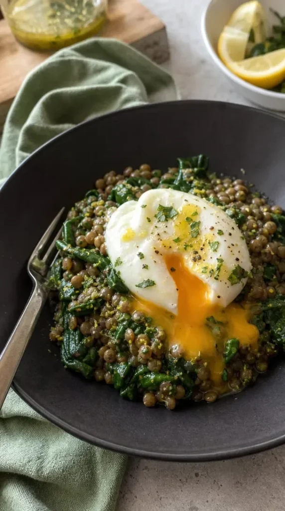 Instant Pot Lentils and Poached Eggs