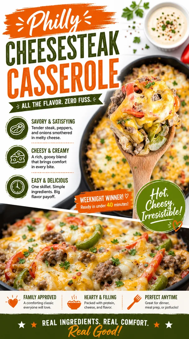 Easy Philly Cheesesteak Casserole