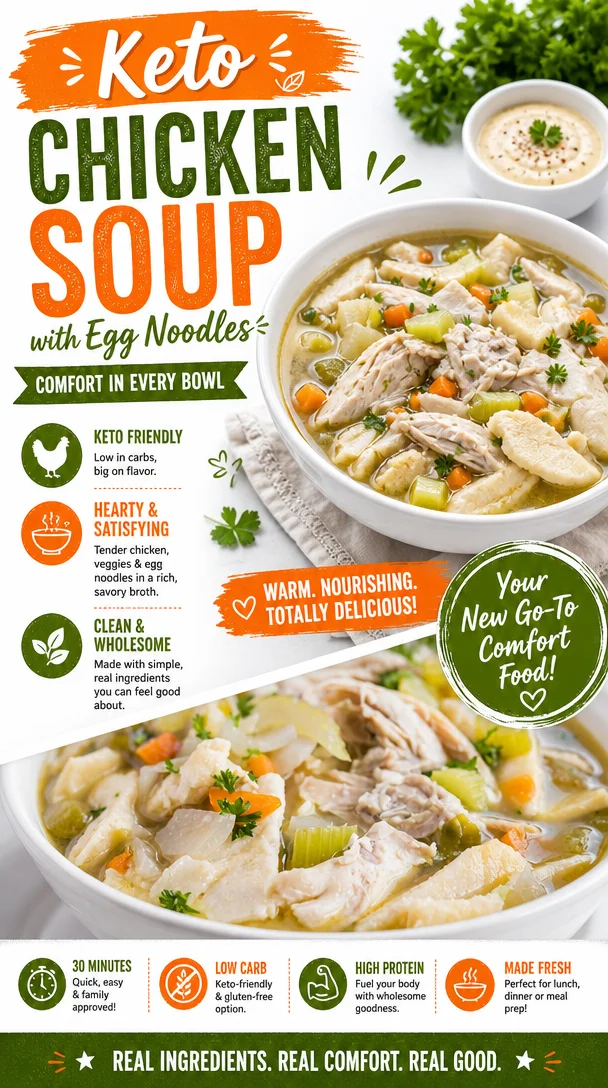 Keto Chicken Soup with Egg Noodles