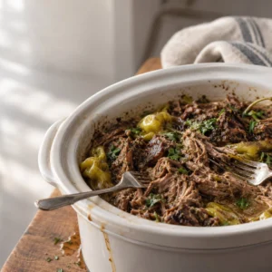 Keto Mississippi Pot Roast in a slow cooker dish